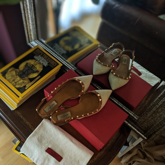 Valentino Rockstud Woven raffia Slingback Flats Natural brown US Size 7 - Picture 4 of 8